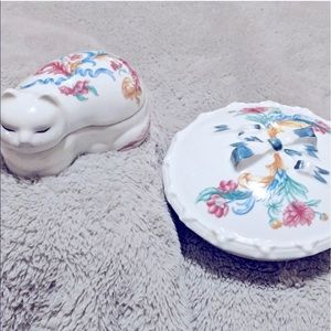 Rare Elizabeth Arden Vintage Set Floral Cat & Bowl